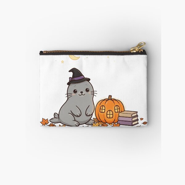 Item preview, Seal Pup in a Witch Hat with a Pumpkin Lantern, Cute Seal Pup, Pumpkin, Moon and Stars designed and sold by ElicitaDesign.