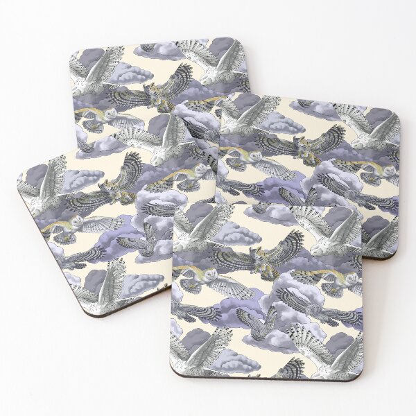 Item preview, Owls Flying Through a Cloudscape Purple designed and sold by Kelsey Worth.