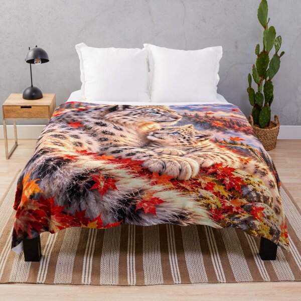 Item preview, Snow Leopard in Autumn Forest – Colorful Fall Leaves Wildlife Art designed and sold by ManJiangHong.