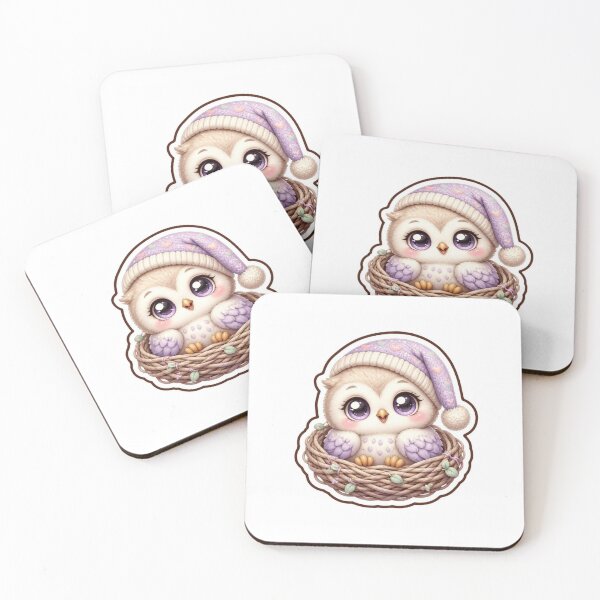 Item preview, Sleepy Baby Owl in a Knit Nightcap Sticker — Pastel Cottagecore Bird, Kawaii Owl Laptop Sticker` designed and sold by LearnFunStore.