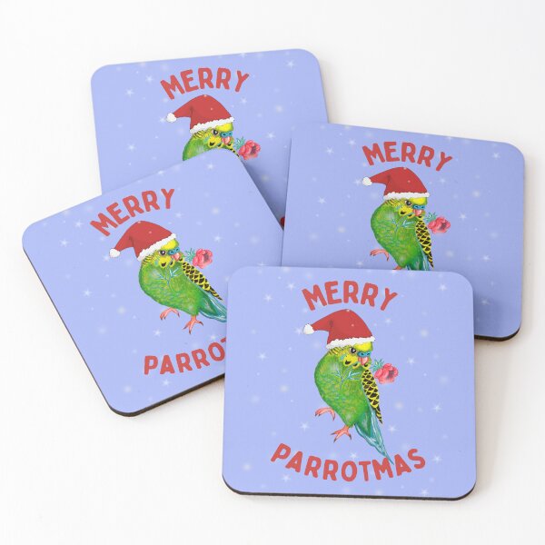 Item preview, Merry Parrotmas Christmas Budgie Bird Pun designed and sold by Ivy Lily Art.