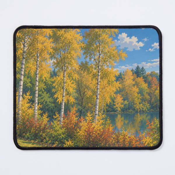 Item preview, Beautiful anime autumn lake reflection with golden birch trees designed and sold by CielitoArt.