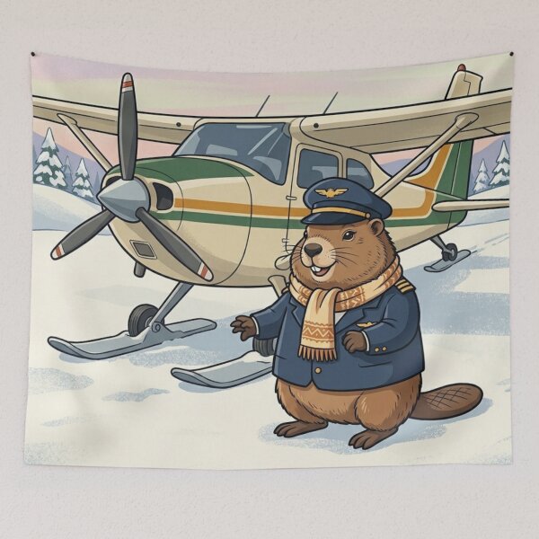 Item preview, Groundhog Air – Vintage Travel Style Groundhog Captain beside a Ski Plane designed and sold by EMaviation_.