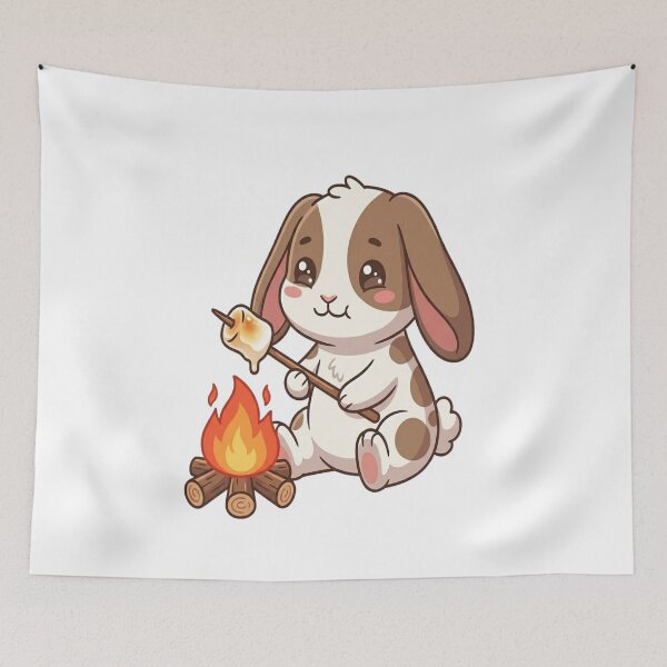Item preview, Cute Bunny Roasting Marshmallow Campfire    designed and sold by Ella_Sketch.