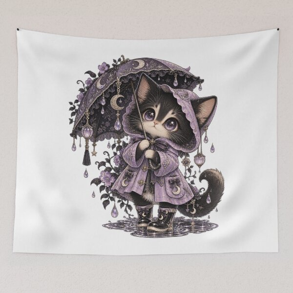 Item preview, Sad Kawaii Kitten Under Umbrella Gothic Cute Cat designed and sold by GridText.