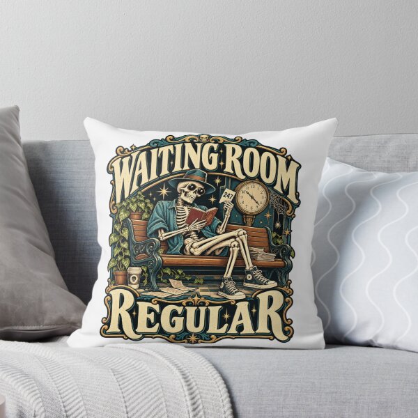 Item preview, Waiting Room Regular Skeleton Dark Humor Bookworm designed and sold by GridText.