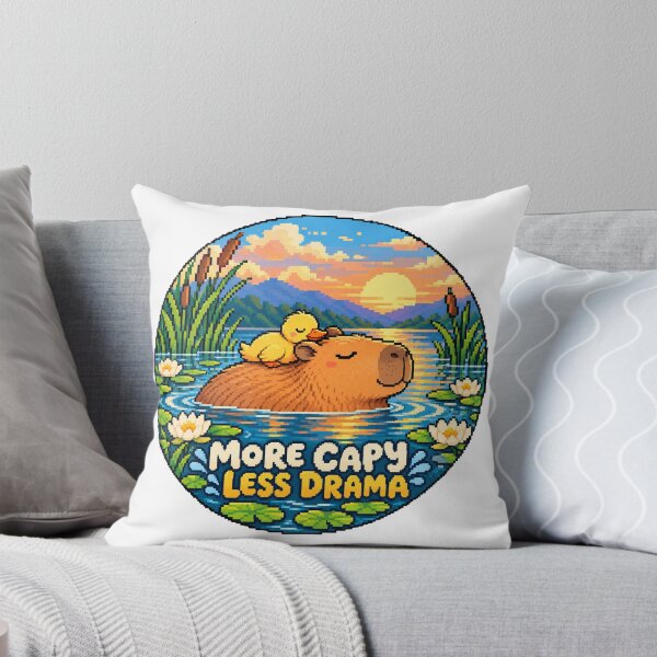 Item preview, More Capy Less Drama: Cozy Capybara and Duck Pixel Art Sunset designed and sold by CircinusStore.
