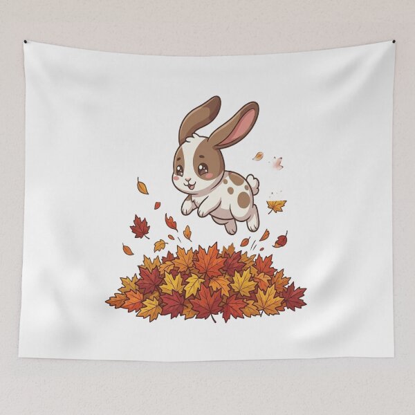 Item preview, Cute Bunny Jumping Into Fall Leaves    designed and sold by Ella_Sketch.
