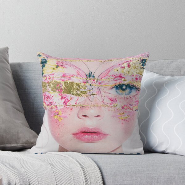 Item preview, Gold Leaf Butterfly Mask – Pink Mixed Media Collage Portrait designed and sold by LuOtero.