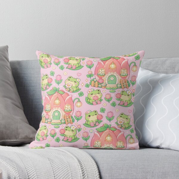 Item preview, Kawaii Tulip Lantern Frogs – Cute Pink Pastel Flower Cottage Tiny World Pattern designed and sold by Soft Berry Studio.