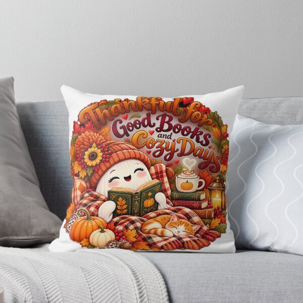 Item preview, Thankful for Good Books and Cozy Days – Cute Reading Ghost Sticker designed and sold by PaginaBrew.