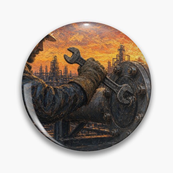 Item preview, Pipefitter at the Refinery Oil Painting designed and sold by BigMachineprint.