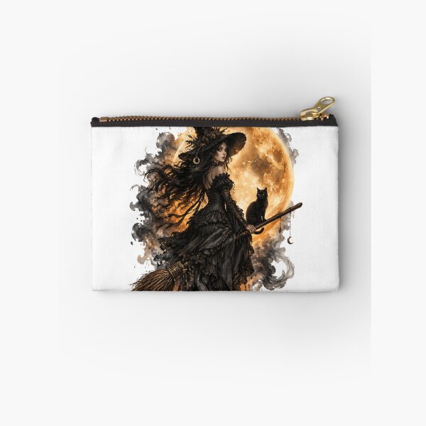 Item preview, Beautiful witch sitting on broom with black cat and full moon designed and sold by CreativeZenith.