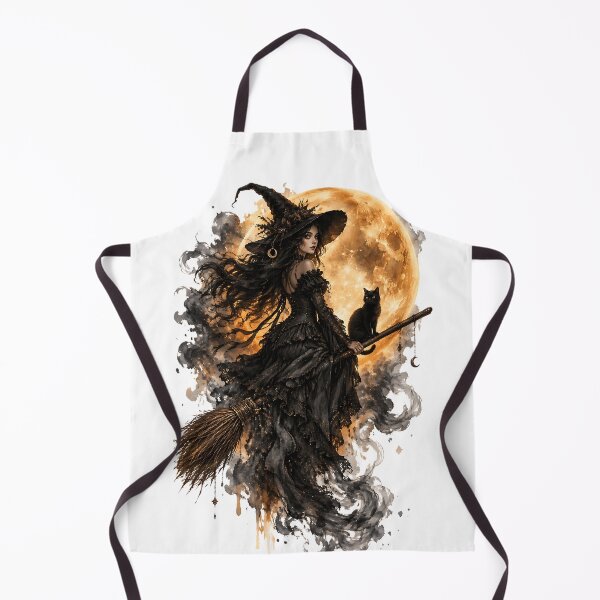 Item preview, Beautiful witch sitting on broom with black cat and full moon designed and sold by CreativeZenith.