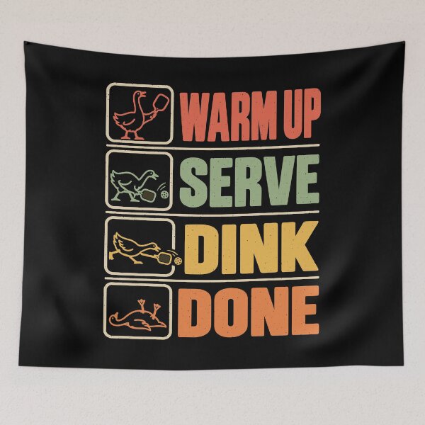 Aperçu de l'œuvre Goose Pickleball Warm Up Serve Dink Done Funny Retro Checklist Bird Sports Quote créée et vendue par NovaPixelArtCo.