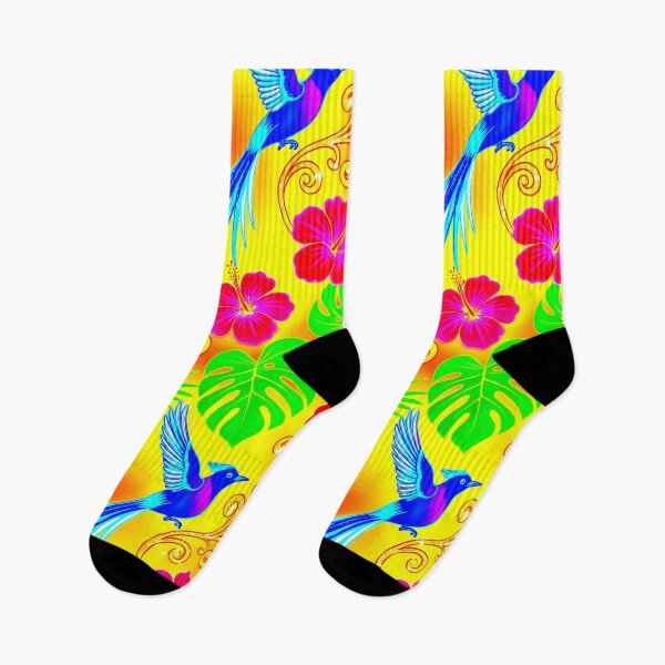 Item preview, Vibrant Tropical Paradise Flycatcher and Hibiscus Symmetrical Folk Art Pattern designed and sold by Jaani-T.