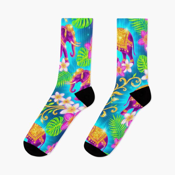 Item preview, Vibrant Tropical Elephant and Frangipani Symmetrical Folk Art Pattern designed and sold by Jaani-T.