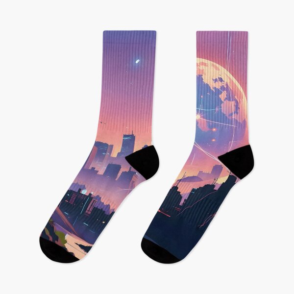 Item preview, Neon Cyberpunk Cityscape with Giant Planet and Sunset Sky designed and sold by Daniela`s shop.