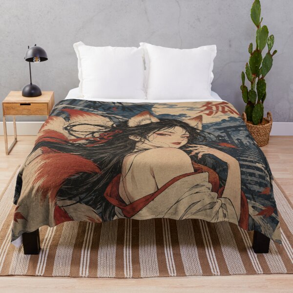 Item preview, Japanese Kitsune Girl - Alluring Fox Maiden in Moonlit Bamboo designed and sold by bapupa.