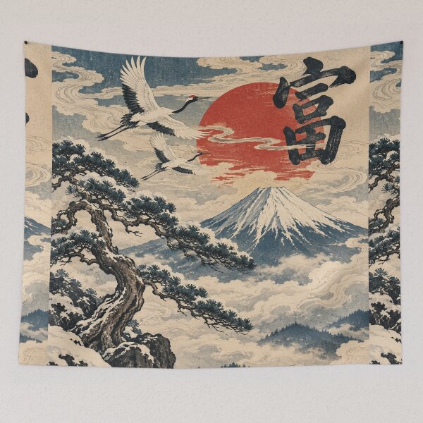 Item preview, Japan's Mount Fuji - Cranes Flying Above Snowy Pines designed and sold by bapupa.