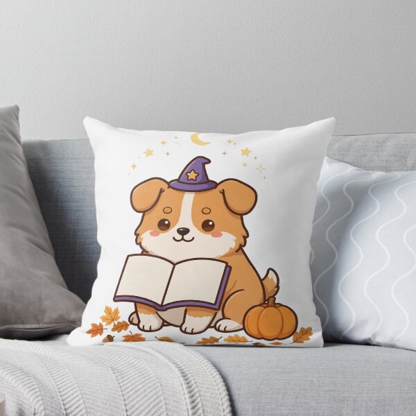 Item preview, Corgi in a Witch Hat Reading, Cute Corgi with Book, Pumpkin, Moon and Stars designed and sold by ElicitaDesign.
