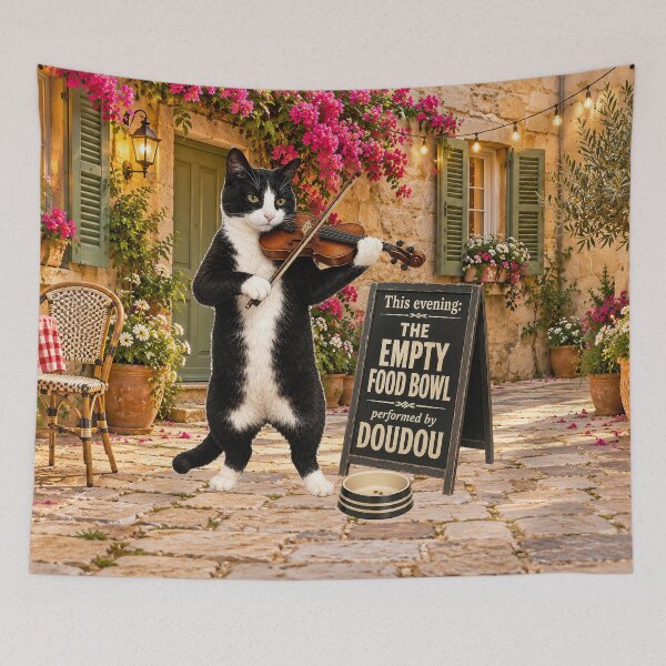 Item preview, The Empty Food Bowl - Hungry Cat Plays Violin designed and sold by EllieGantDesign.
