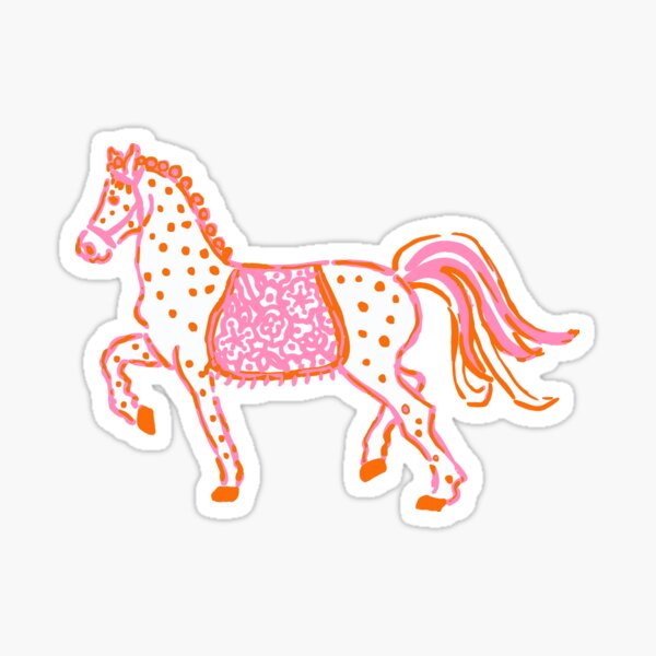 Preppy pink orange and white horse pony Sticker
