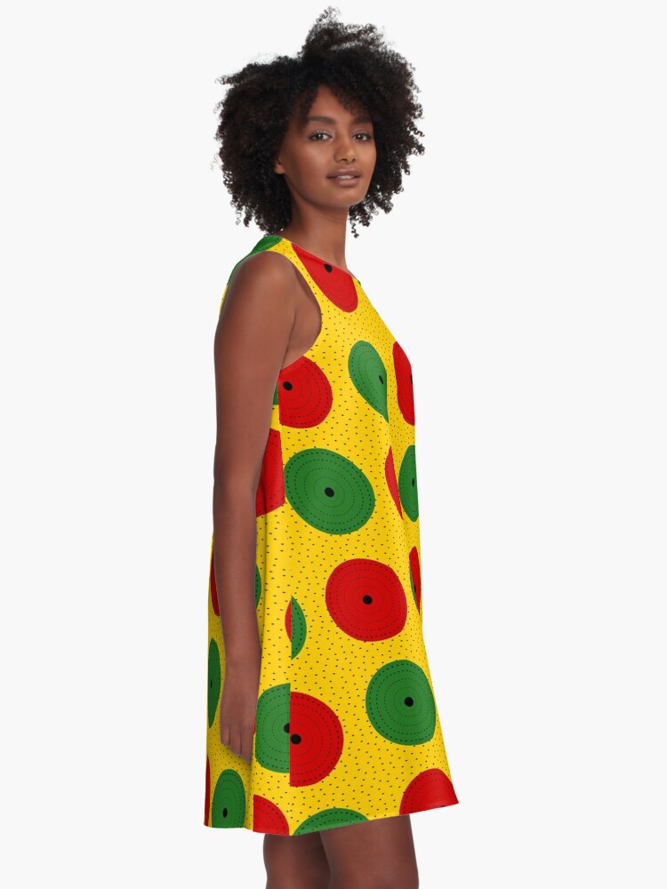 red yellow green dress