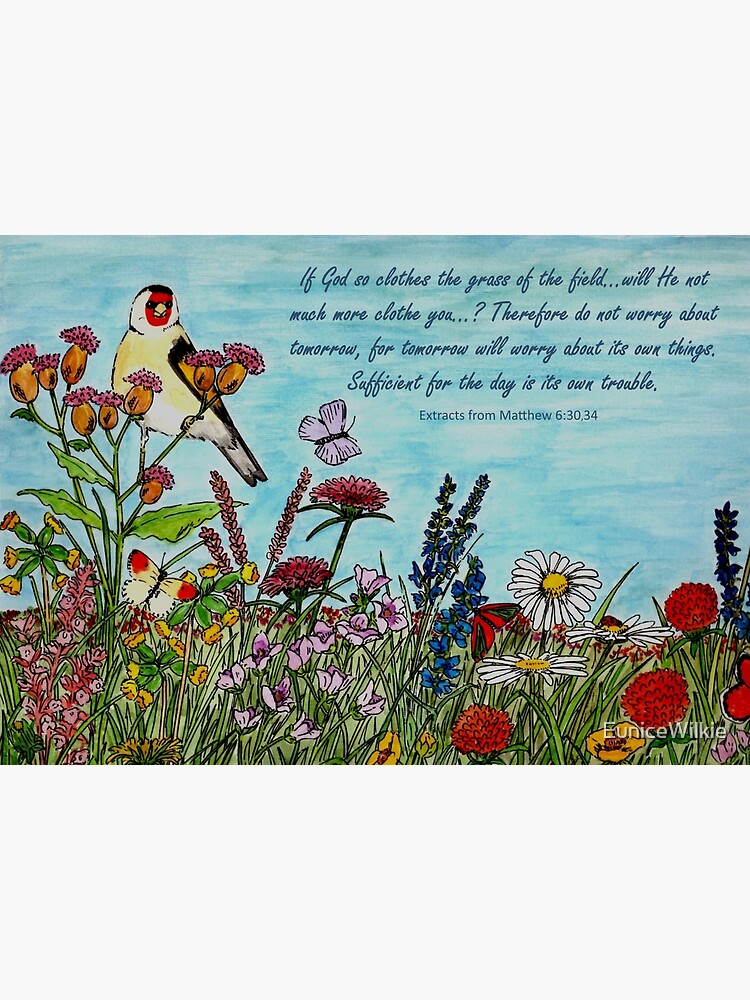 Thumbnail 2 of 2, Greeting Card, Flower Meadow - With Extracts from Matthew 6: 30,34, the Bible designed and sold by EuniceWilkie.