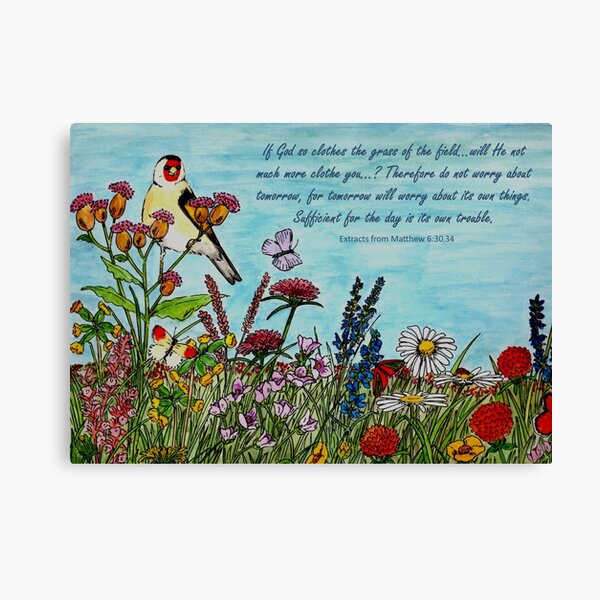 Flower Meadow - With Extracts from Matthew 6: 30,34, the Bible Canvas Print
