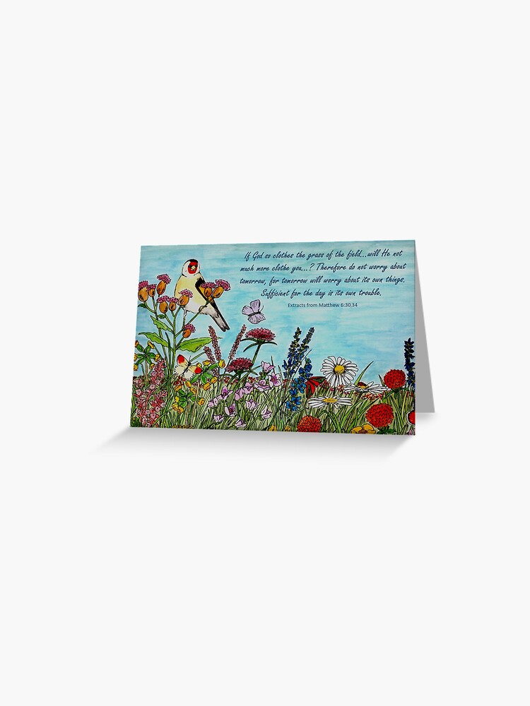 Thumbnail 1 of 2, Greeting Card, Flower Meadow - With Extracts from Matthew 6: 30,34, the Bible designed and sold by EuniceWilkie.