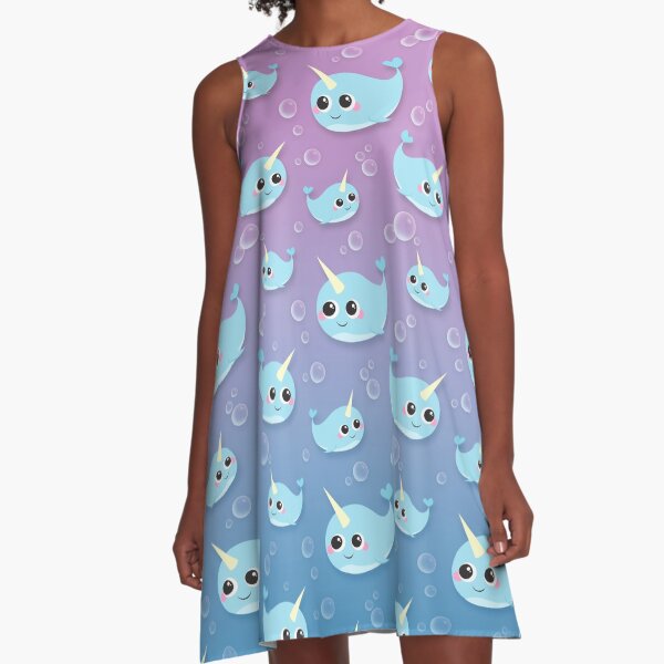 Cute Happy Narwhal A-Line Dress