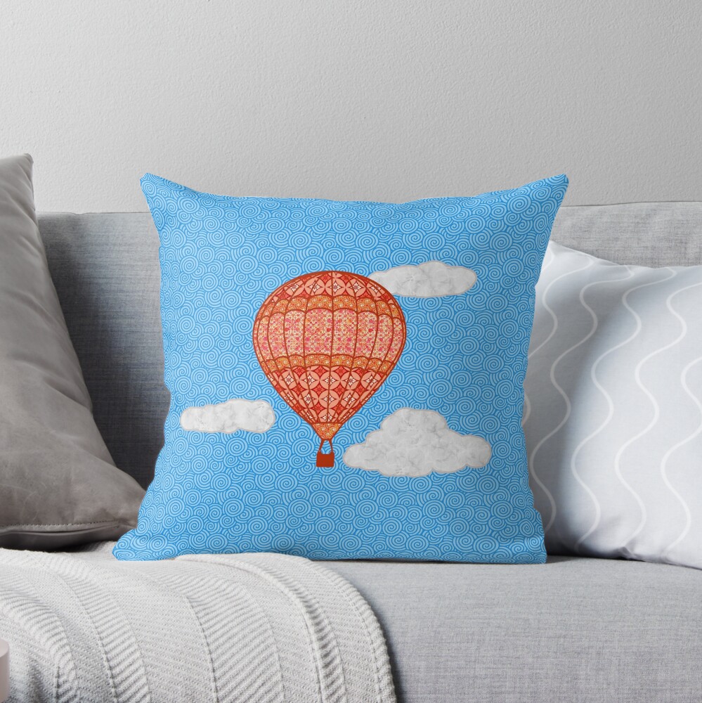The most popular Hot Air Balloon, Coral Orange Against Blue Sky Throw Pillow by Marymarice TP-WHI0CKPP