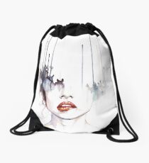 Watercolor girl Drawstring Bag