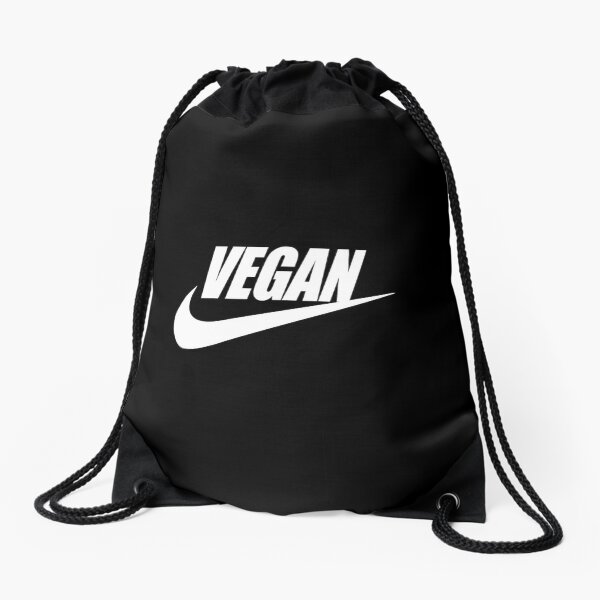 vegan black and white Drawstring Bag