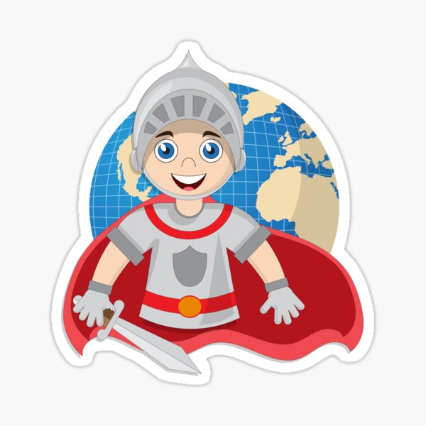 Cute knight on the background of the globe. Sticker