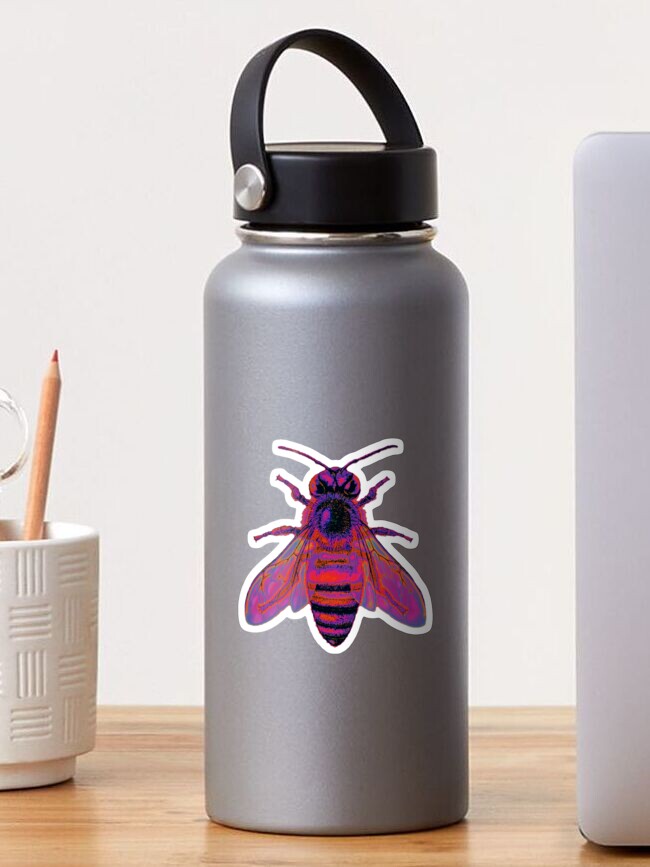 Thumbnail 1 of 3, Sticker, Red Holographic Bee designed and sold by dinaaaaaah.