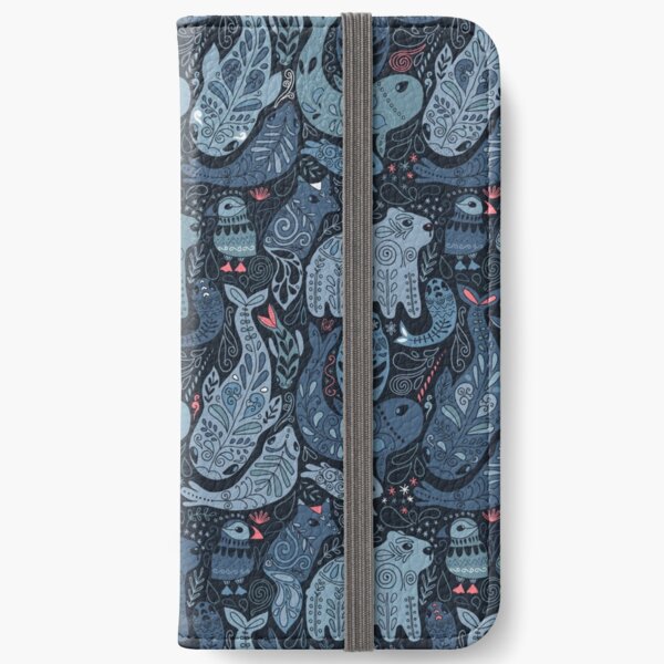 Arctic animals. Narwhal, polar bear, whale, puffin, owl, fox, bunny, seal. iPhone Wallet