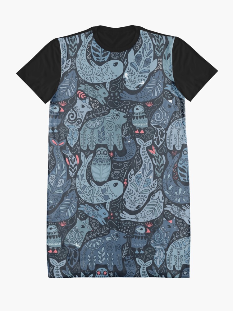 Alternate view of Arctic animals. Narwhal, polar bear, whale, puffin, owl, fox, bunny, seal. Graphic T-Shirt Dress