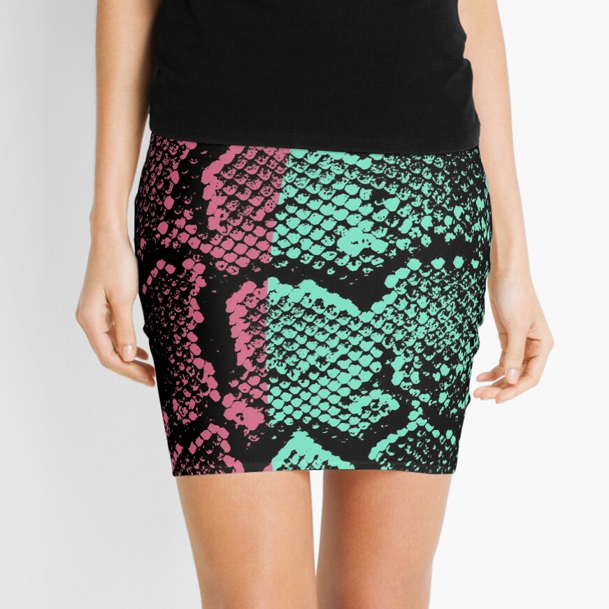 Snakeskin pink and teal Mini Skirt