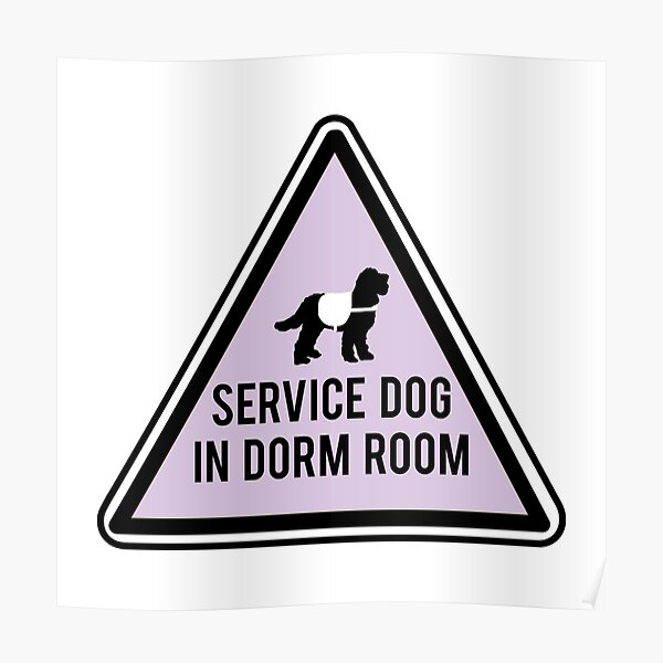 "Service Dog in Dorm Room Purple Goldendoodle" Poster for Sale by