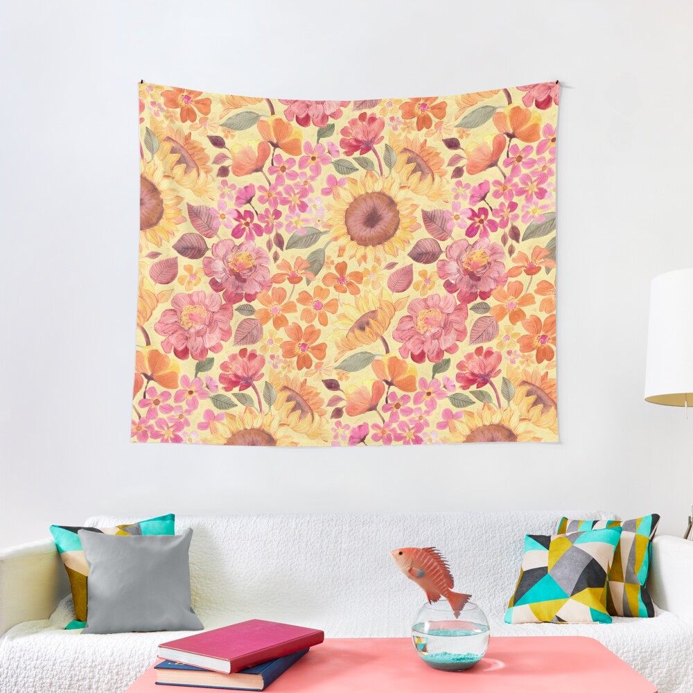 Happy Boho Sixties Floral Tapestry