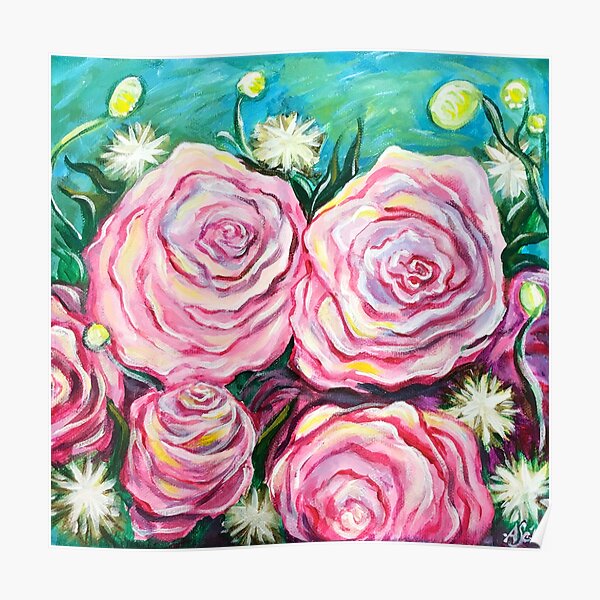 Pink Tea Roses Poster