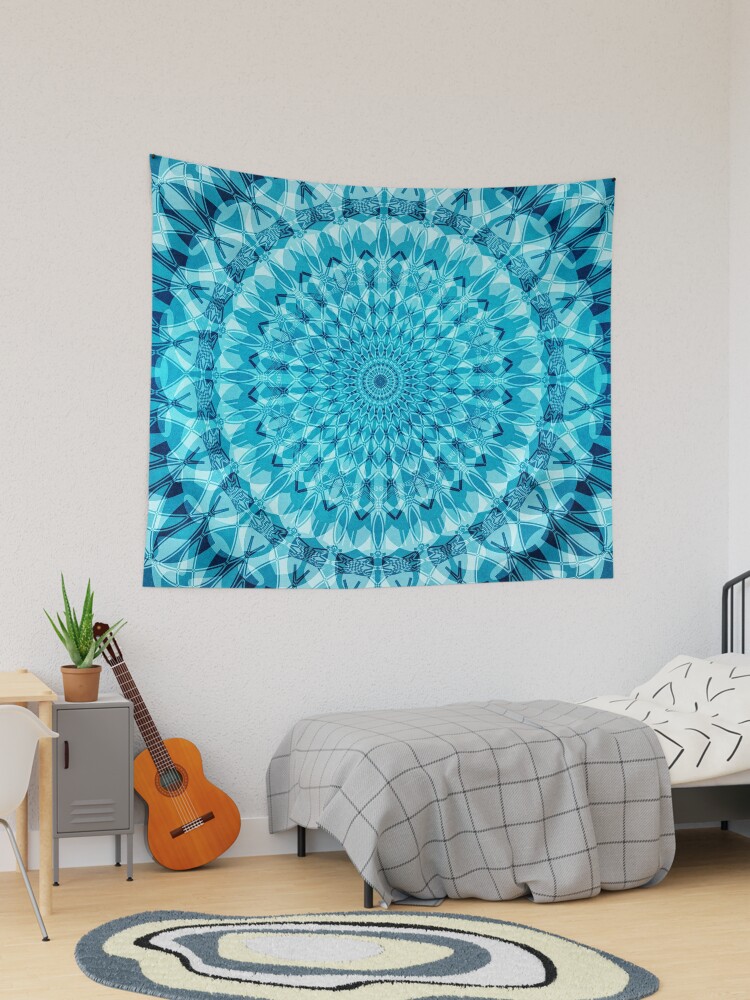 Caribbean Blue Mandala Tapestry for Sale by Elsy's Art