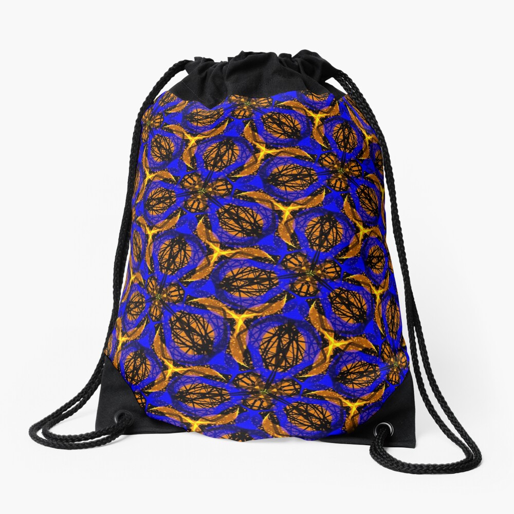 Blue yellow African print Drawstring Bag