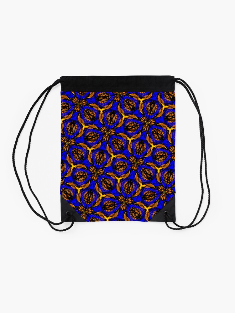 Alternate view of Blue yellow African print Drawstring Bag