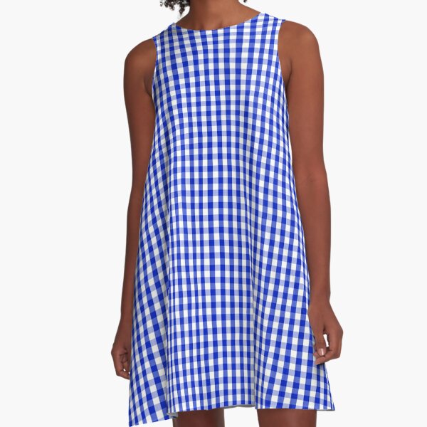 navy and white check dress