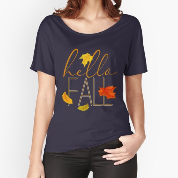 Hello Fall Hand Lettered Typography Relaxed Fit T-Shirt