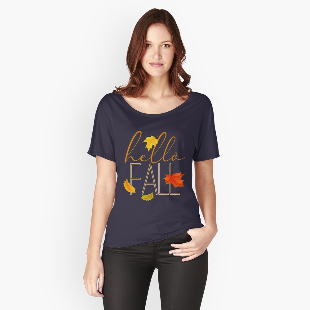 Hello Fall Hand Lettered Typography Relaxed Fit T-Shirt