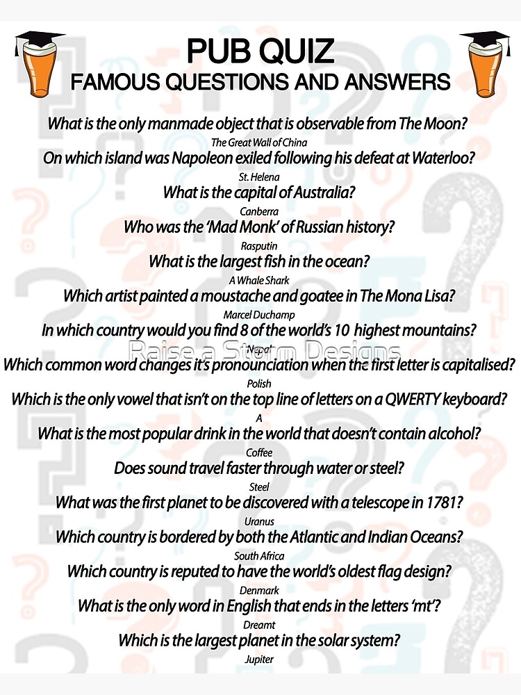 Trivia Questions General Knowledge Pub